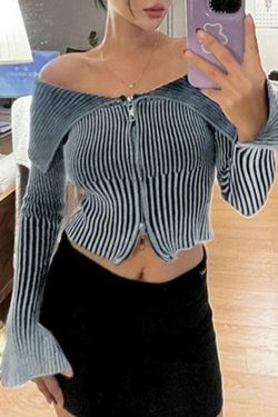 Coquette Aesthetic Stripe Zipper Cardigan: Y2K Fashion - Grunge Style, Cute Tops, Pastel Goth