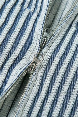 Coquette Aesthetic Stripe Zipper Cardigan: Y2K Fashion - Grunge Style, Cute Tops, Pastel Goth