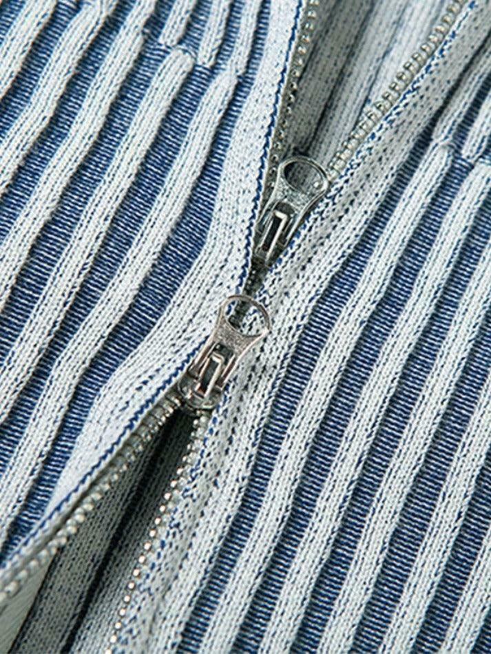 Coquette Aesthetic Stripe Zipper Cardigan: Y2K Fashion - Grunge Style, Cute Tops, Pastel Goth
