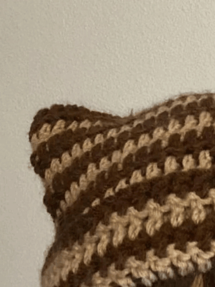 Coquette Aesthetic Striped Knit Hat with Handmade Horn Detail
