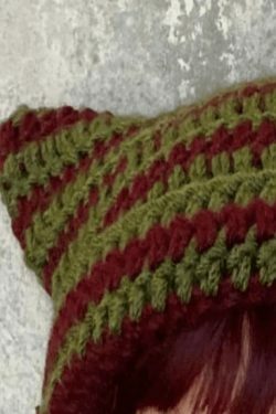 Coquette Aesthetic Striped Knit Hat with Handmade Horn Detail