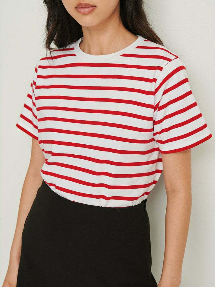 Coquette Aesthetic Striped Loose T-Shirt for Y2K Fashion Enthusiasts