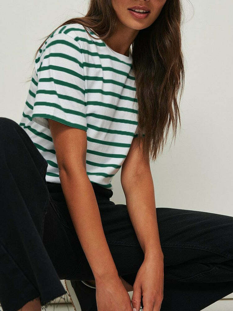 Coquette Aesthetic Striped Loose T-Shirt for Y2K Fashion Enthusiasts