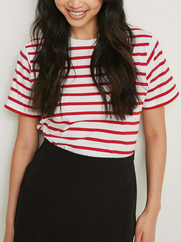 Coquette Aesthetic Striped Loose T-Shirt for Y2K Fashion Enthusiasts