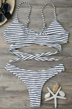 Coquette Aesthetic Striped Padded Wrap Bikini Set - Y2K Fashion Swimwear