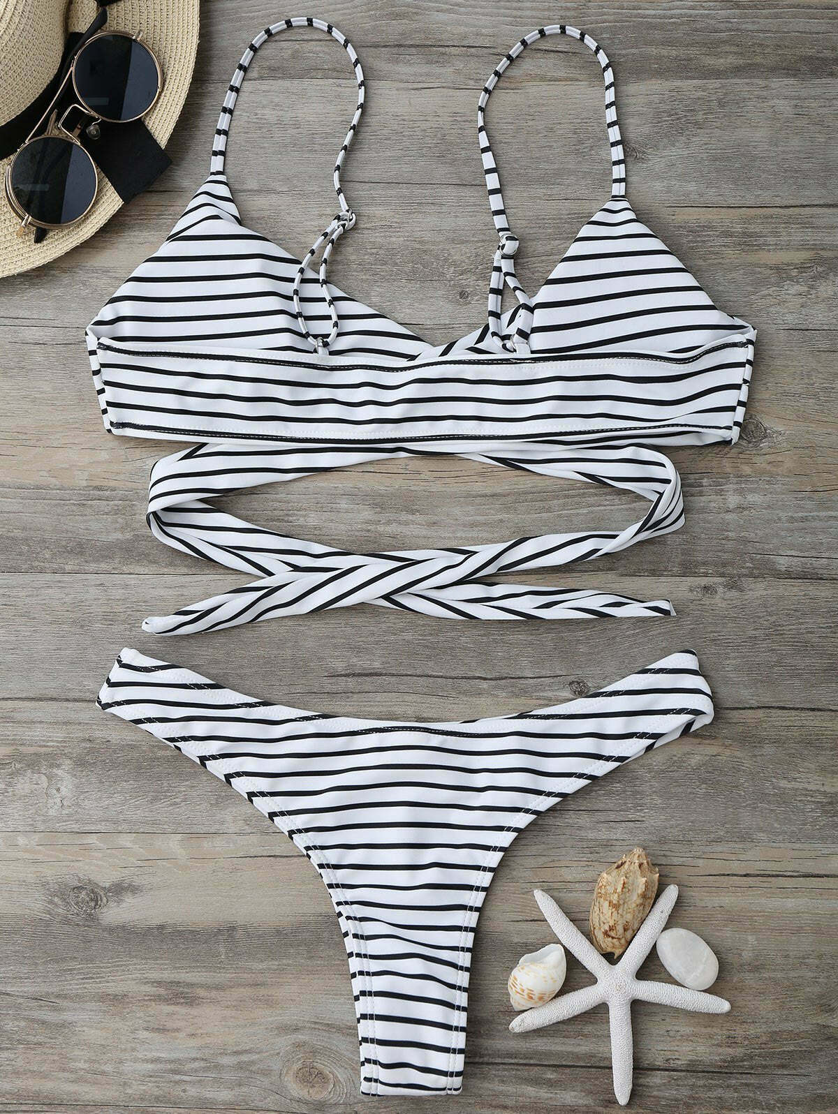 Coquette Aesthetic Striped Padded Wrap Bikini Set - Y2K Fashion Swimwear