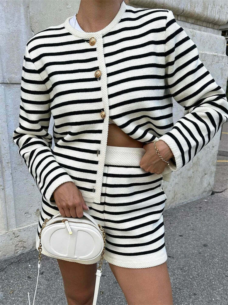Coquette Aesthetic Striped Shorts Set - Y2K Fashion Outfit