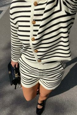 Coquette Aesthetic Striped Shorts Set - Y2K Fashion Outfit