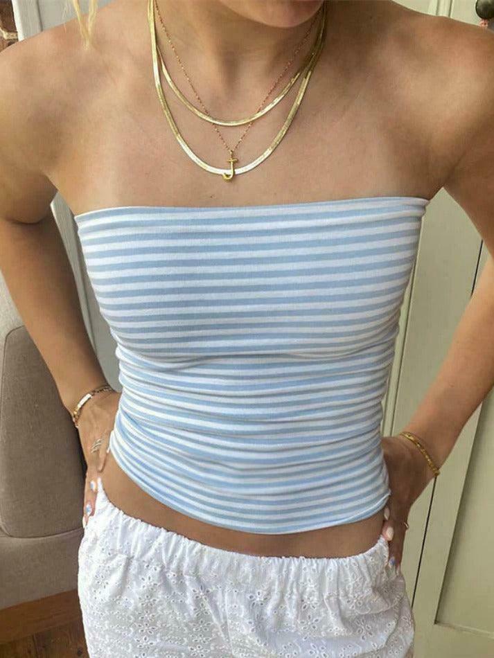 Coquette Aesthetic Striped Slim Bandeau Top in Y2K Fashion Style