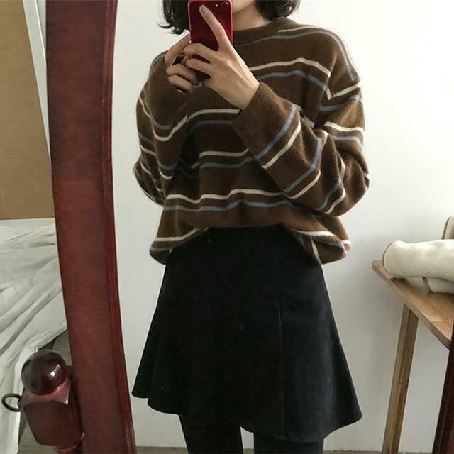 Coquette Aesthetic Striped Sweater for Women - Y2K Fashion with Grunge Style and Pastel Goth Vibes