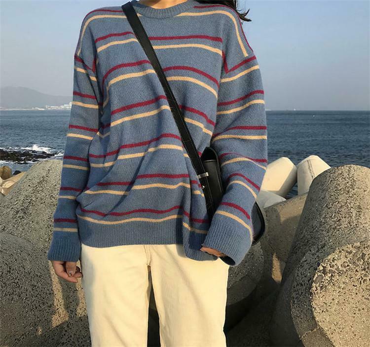 Coquette Aesthetic Striped Sweater for Women - Y2K Fashion with Grunge Style and Pastel Goth Vibes