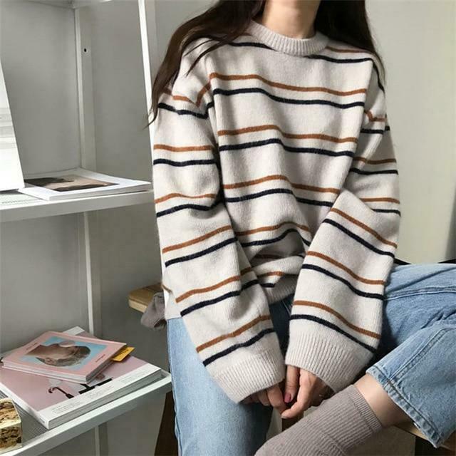 Coquette Aesthetic Striped Sweater for Women - Y2K Fashion with Grunge Style and Pastel Goth Vibes