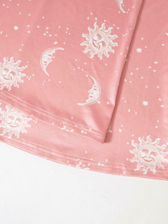 Coquette Aesthetic Sun Moon Print High Waist Flare Leg Pants