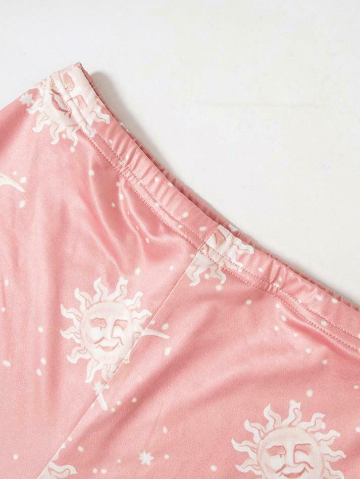 Coquette Aesthetic Sun Moon Print High Waist Flare Leg Pants