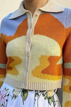 Coquette Aesthetic Sunset Knit Cardigan: Y2K Fashion, Grunge Style, Pastel Goth & Cute Tops