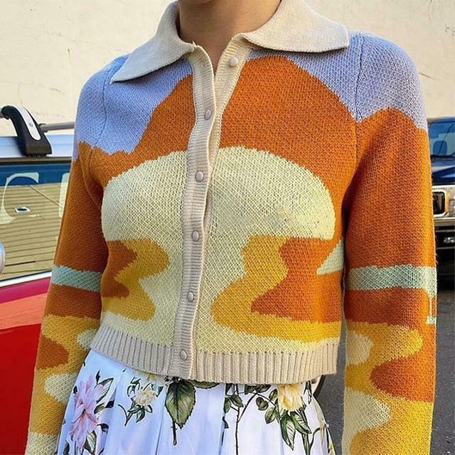 Coquette Aesthetic Sunset Knit Cardigan: Y2K Fashion, Grunge Style, Pastel Goth & Cute Tops