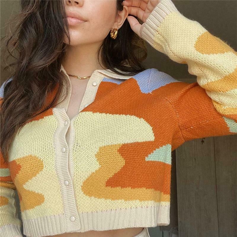 Coquette Aesthetic Sunset Knit Cardigan: Y2K Fashion, Grunge Style, Pastel Goth & Cute Tops