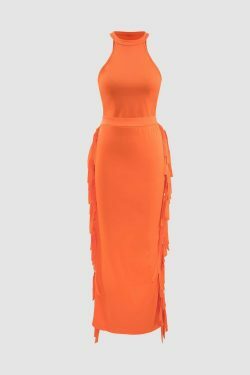 Coquette Aesthetic Tank Top & Ruffle Midi Skirt Set - Y2K Fashion Outfit