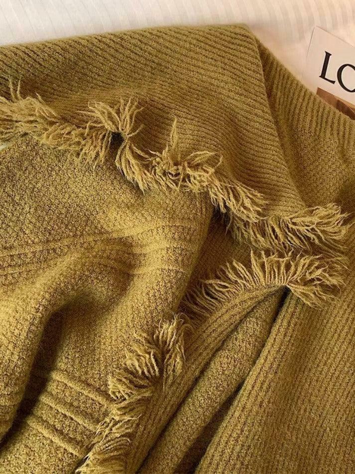 Coquette Aesthetic Tassel Trim Cardigan with Big Lapel - Y2K Fashion Statement
