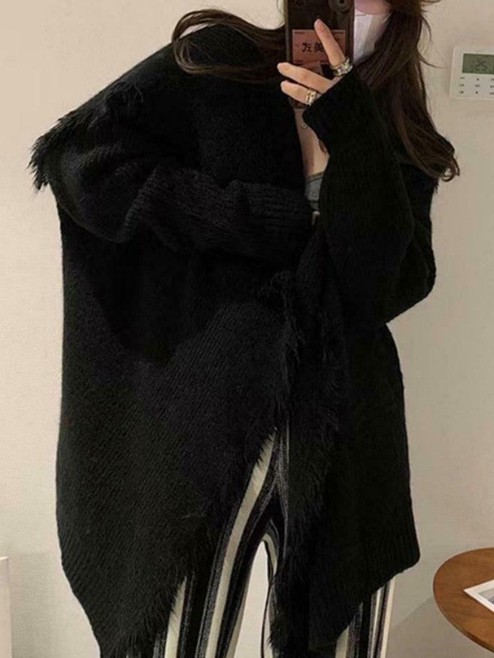 Coquette Aesthetic Tassel Trim Cardigan with Big Lapel - Y2K Fashion Statement