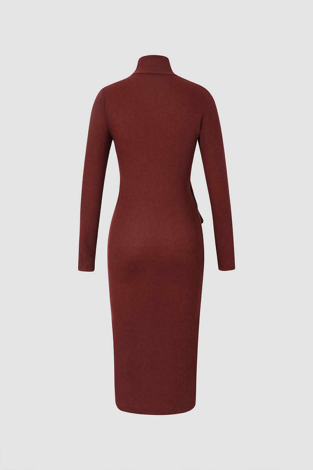 Coquette Aesthetic Textured High Neck Wrap Tie Midi Dress - Y2K Fashion Women's Clothing
