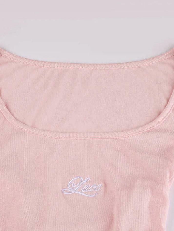 Coquette Aesthetic Tie-Back Embroidered Long Sleeve Tee in Y2K Fashion