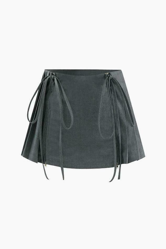 Coquette Aesthetic Tie Detail Pleated Mini Skirt - Y2K Fashion Statement Piece