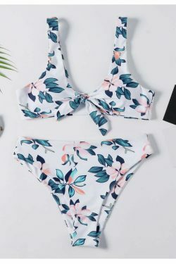 Coquette Aesthetic Tied Floral High Rise Bikini Set - Y2K Fashion Swimwear
