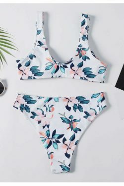 Coquette Aesthetic Tied Floral High Rise Bikini Set - Y2K Fashion Swimwear