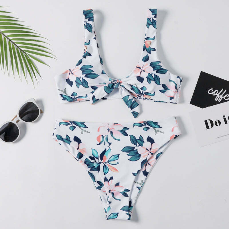 Coquette Aesthetic Tied Floral High Rise Bikini Set - Y2K Fashion Swimwear