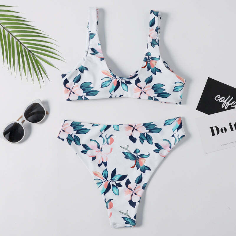Coquette Aesthetic Tied Floral High Rise Bikini Set - Y2K Fashion Swimwear