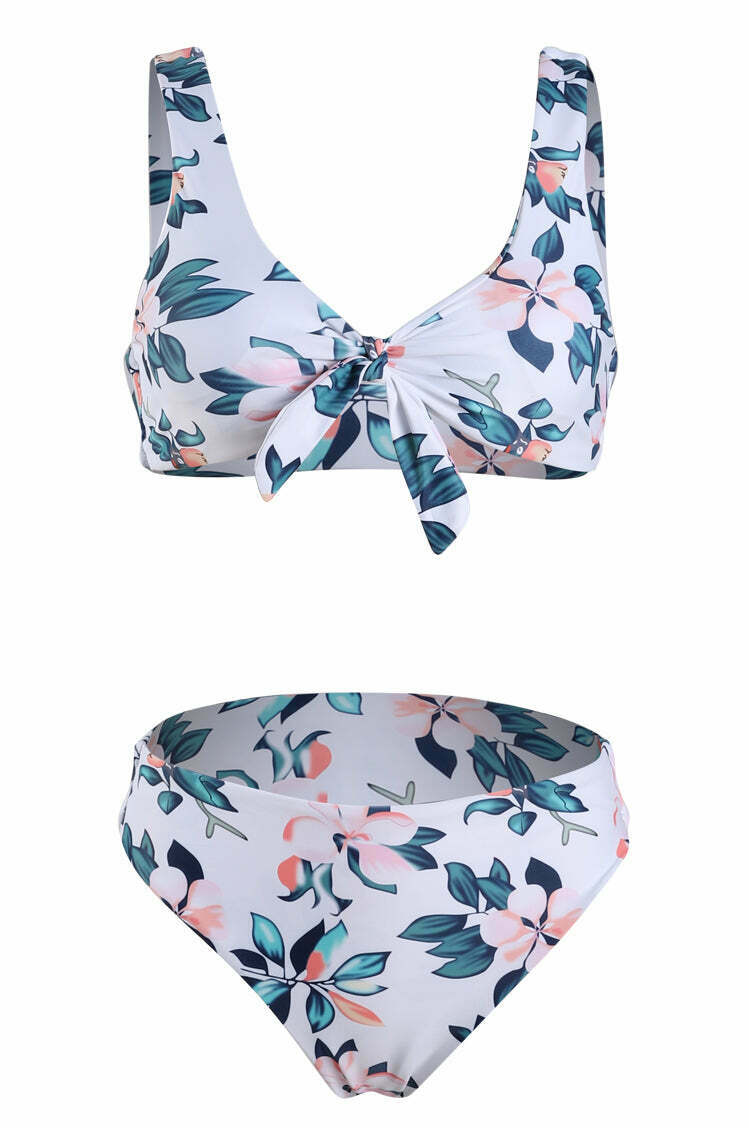 Coquette Aesthetic Tied Floral High Rise Bikini Set - Y2K Fashion Swimwear