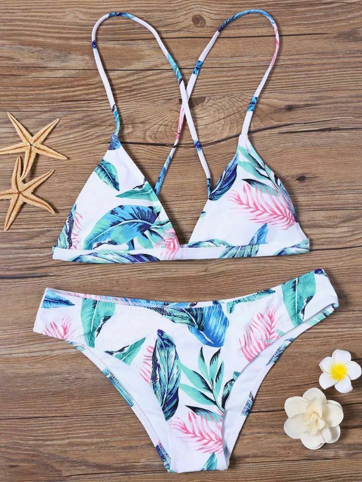 Coquette Aesthetic Tropical Print Padded Bikini for Women - Y2K Fashion Swimwear