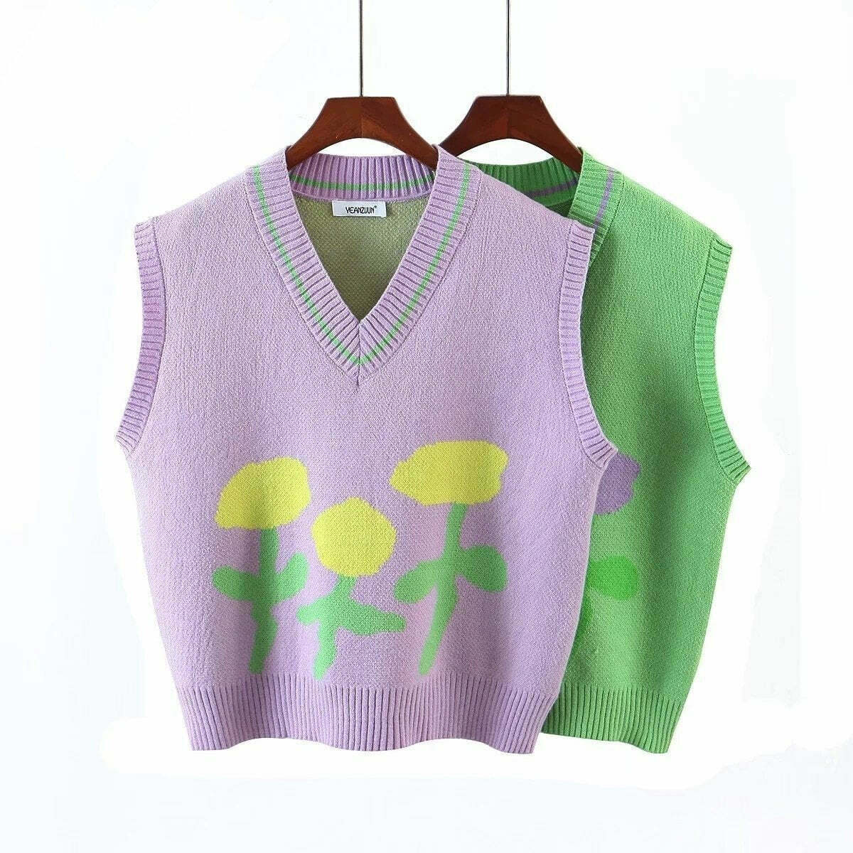 Coquette Aesthetic Tulip Knit Vest - Y2K Fashion Women's Clothing for Grunge and Pastel Goth Style