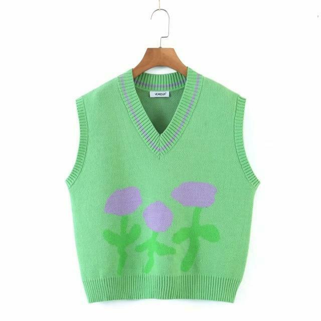 Coquette Aesthetic Tulip Knit Vest - Y2K Fashion Women's Clothing for Grunge and Pastel Goth Style