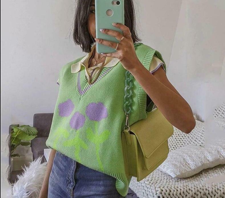 Coquette Aesthetic Tulip Knit Vest - Y2K Fashion Women's Clothing for Grunge and Pastel Goth Style