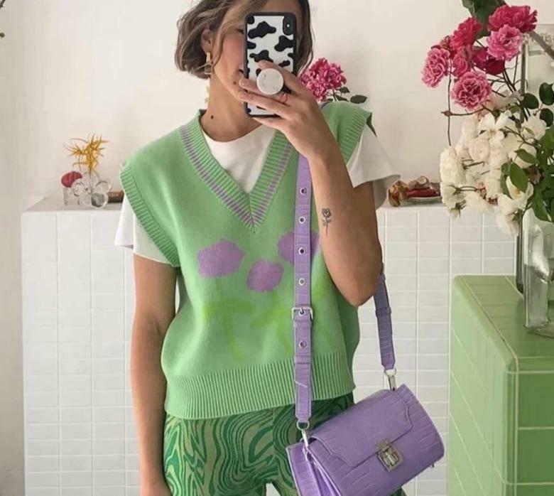 Coquette Aesthetic Tulip Knit Vest - Y2K Fashion Women's Clothing for Grunge and Pastel Goth Style