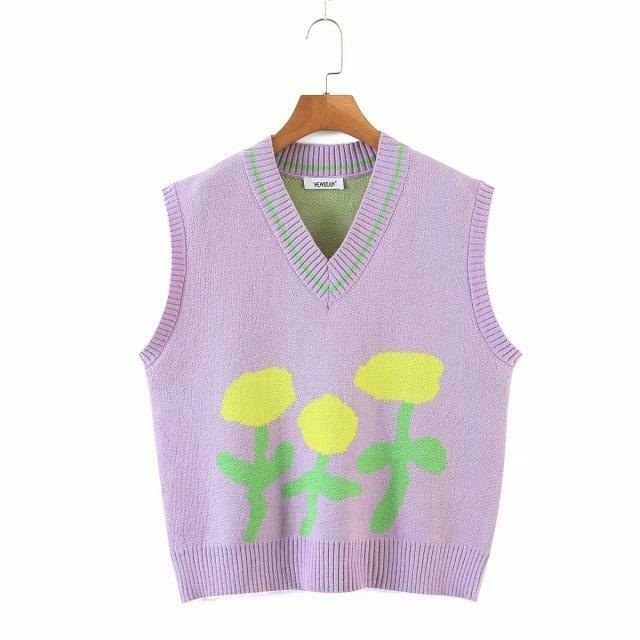 Coquette Aesthetic Tulip Knit Vest - Y2K Fashion Women's Clothing for Grunge and Pastel Goth Style