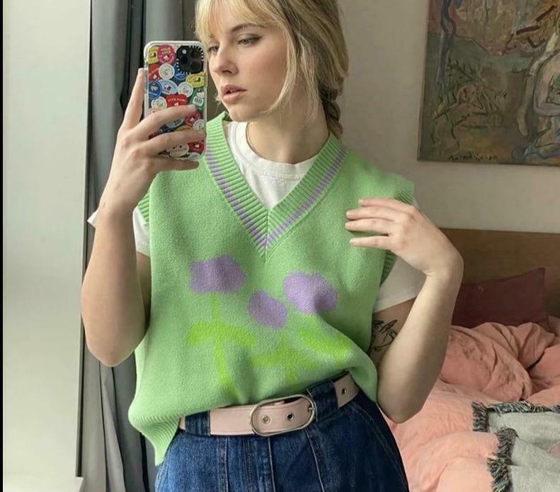 Coquette Aesthetic Tulip Knit Vest - Y2K Fashion Women's Clothing for Grunge and Pastel Goth Style