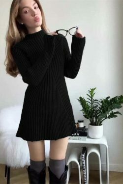 Coquette Aesthetic Turtleneck Sweater Dress - Y2K Fashion - Grunge Style -