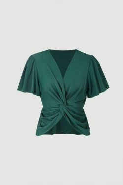 Coquette Aesthetic Twist Detail Flutter Sleeve Blouse