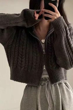 Coquette Aesthetic Twist Double Zipper Short Cardigan