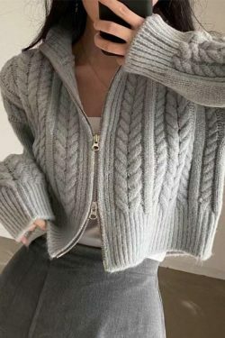 Coquette Aesthetic Twist Double Zipper Short Cardigan