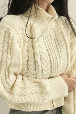 Coquette Aesthetic Twist Double Zipper Short Cardigan