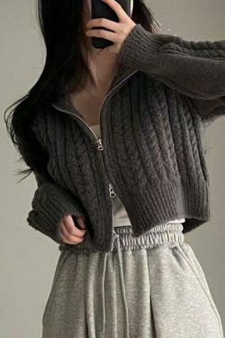 Coquette Aesthetic Twist Double Zipper Short Cardigan