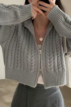 Coquette Aesthetic Twist Double Zipper Short Cardigan