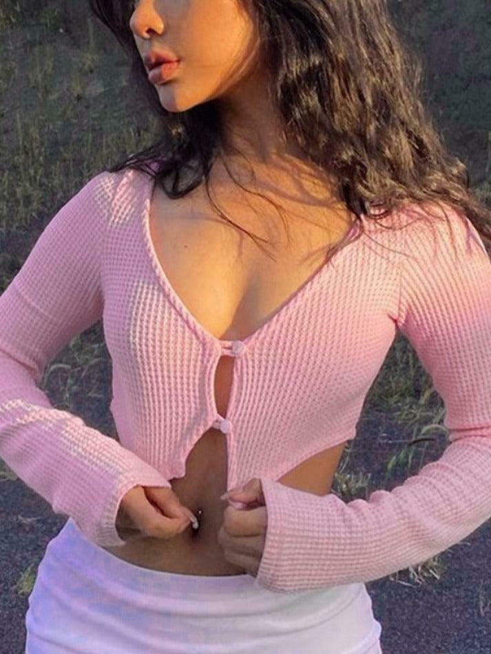 Coquette Aesthetic V-Neck Knit Sweater - Y2K Fashion Staple for Women's Unique Style