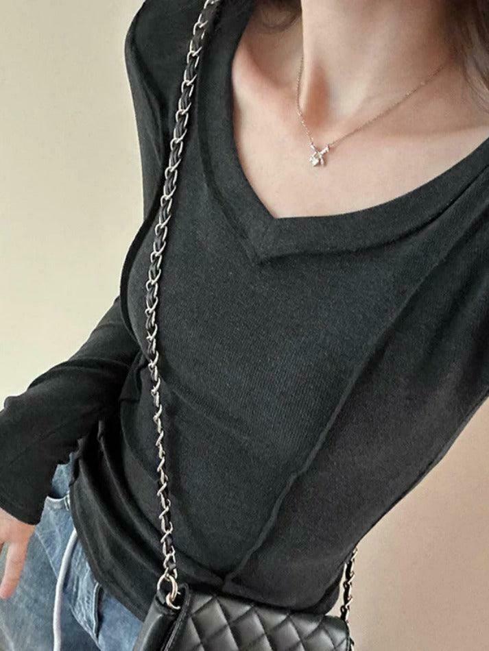 Coquette Aesthetic V-Neck Knit Top: Y2K Fashion, Grunge & Pastel Goth Vibes