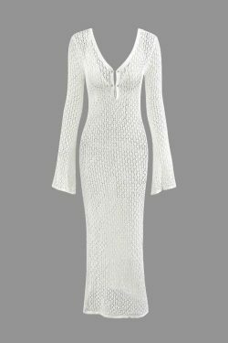 Coquette Aesthetic V-Neck Maxi Dress: Y2K Fashion with Grunge Style and Pastel Goth Vibes