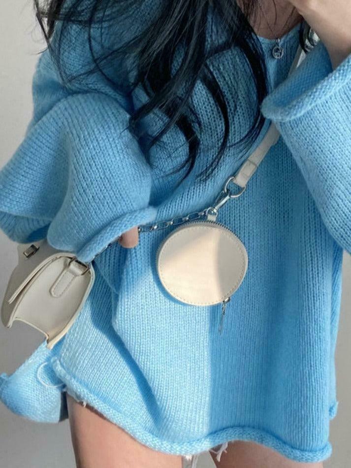 Coquette Aesthetic V-Neck Sweater: Y2K Fashion Loose Fit with Rolled Hem Detail